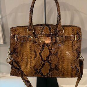 MICHAEL Michael Kors Hamilton Python-Embossed Leather East-West Satchel